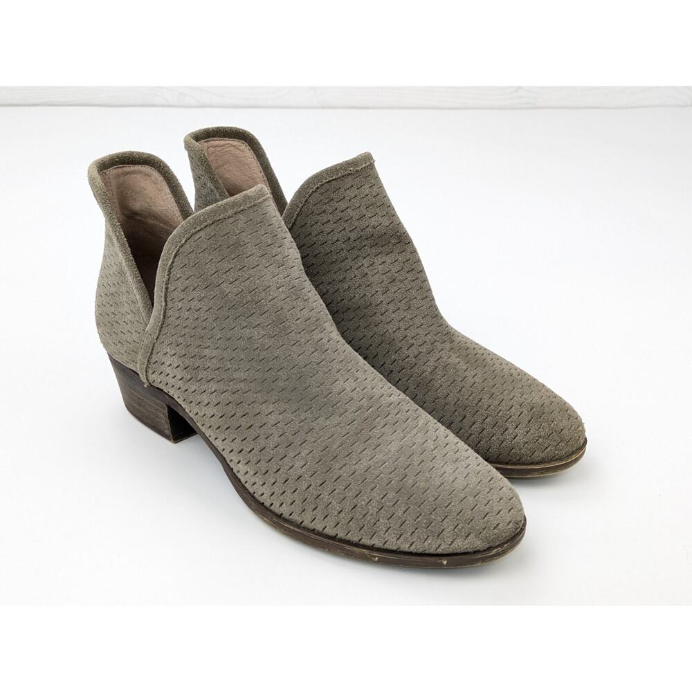 Lucky Brand BALEY Perforated Bootie Gray Suede Ankle Boots Size Women’s 9